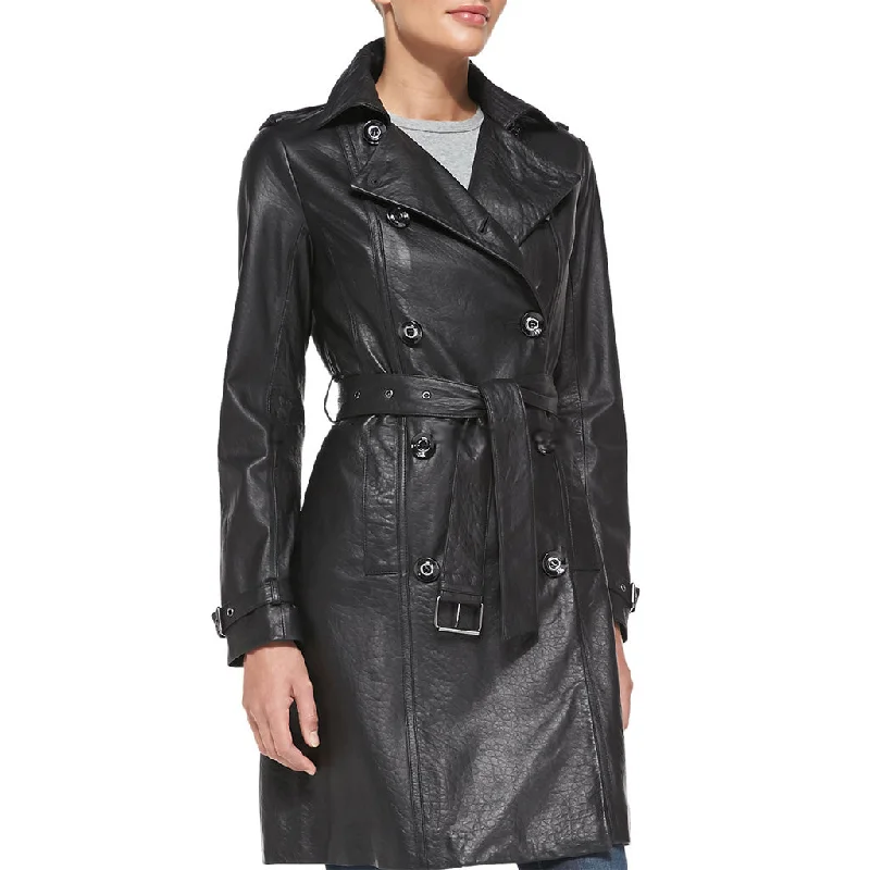 Women's Double Breasted Leather Trench Coat TC13 Suede Faux Fur Shearling