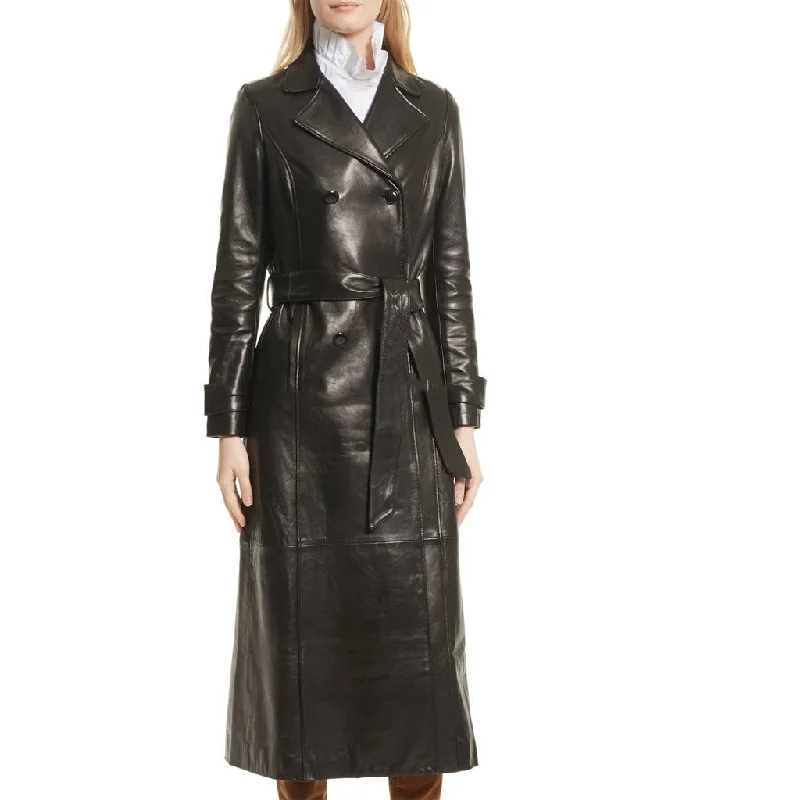 Women's Full Length Double Breasted Leather Trench Coat TC18 Faux Fur Real Fur Shearling Women's Full Length Double Breasted Leather Trench Coat TC18 Faux Fur Real Fur Shearling