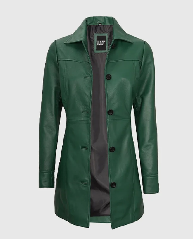 Women's Green Leather Coat Kimono Robe Cloak