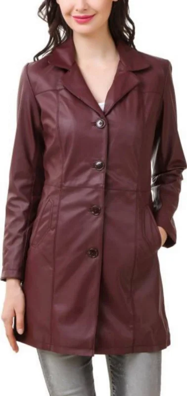 Women's Mid Length Burgundy Leather Trench Coat TC21 Cape Coat Herringbone Coat Tweed Coat Women's Mid Length Burgundy Leather Trench Coat TC21 Cape Coat Herringbone Coat Tweed Coat