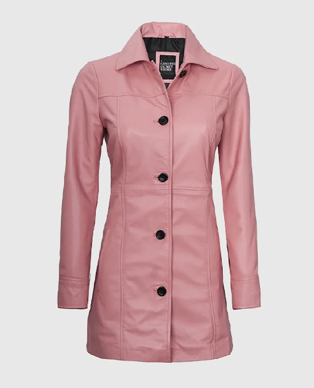 Women's Pink Leather Coat Satin Silk Chiffon