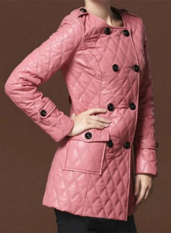 Women's Pink Quilted Leather Trench Coat TC24 Trench Wool Cashmere