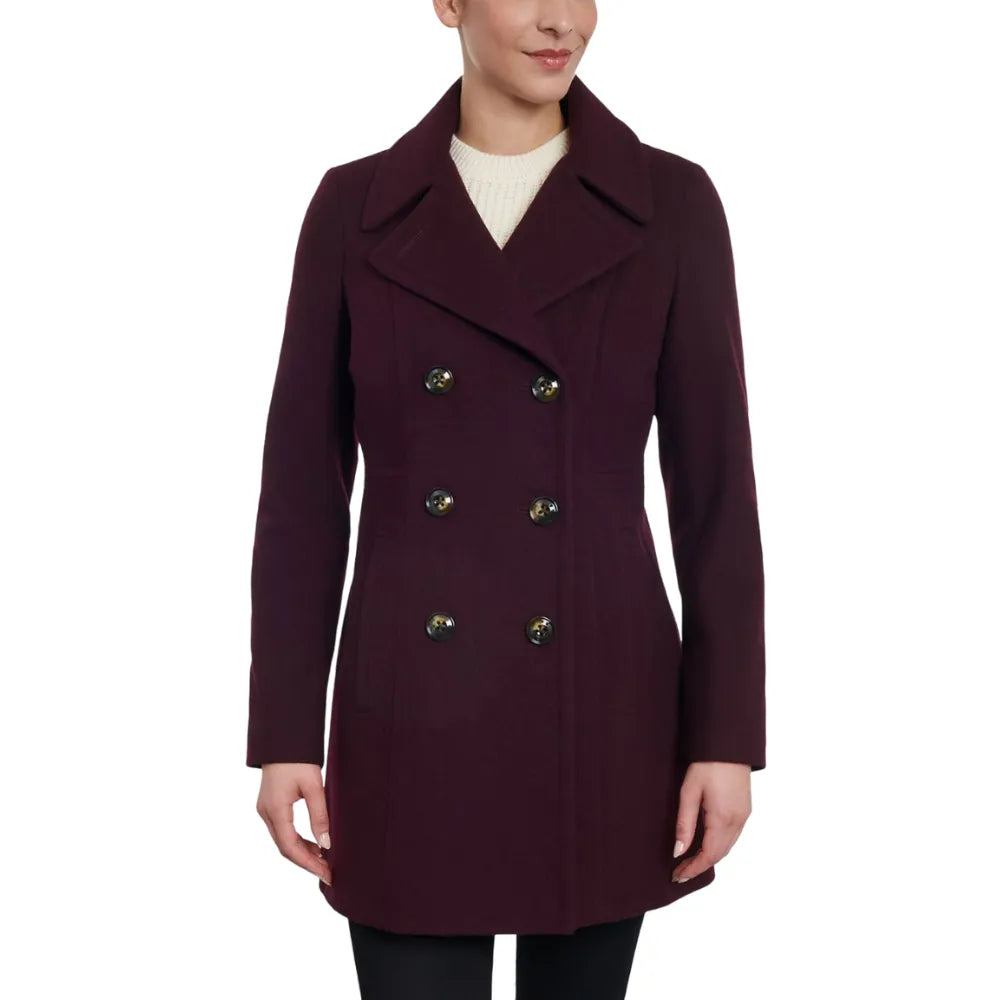 Womens Purple Double Breasted Wool Coat Boat Shawl Notched