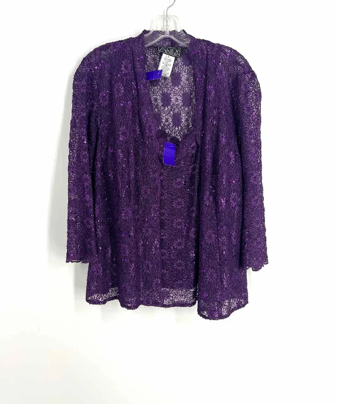 Alex Evenings Size 1X Purple Floral Lace Sequin NEW PLUS Cardigan Set-Plus