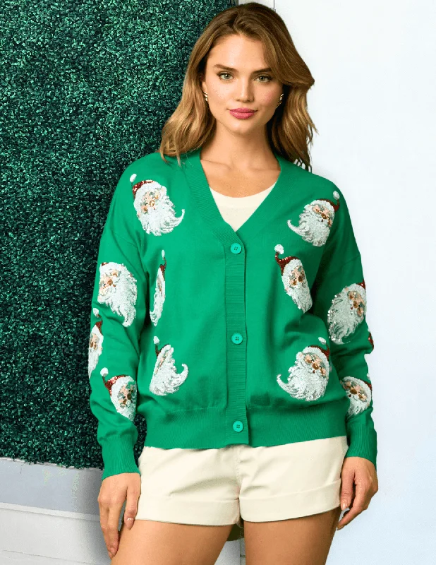 Sequin Santas Cardigan Sweater