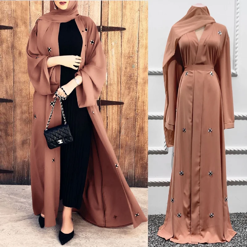 Ramadan Eid Diamond Beading Abaya Kimono Dubai Kaftan / Muslim Cardigan Abaya for Women Casual Robe