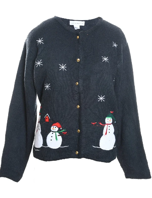 Navy Snowman Design Christmas Cardigan - M