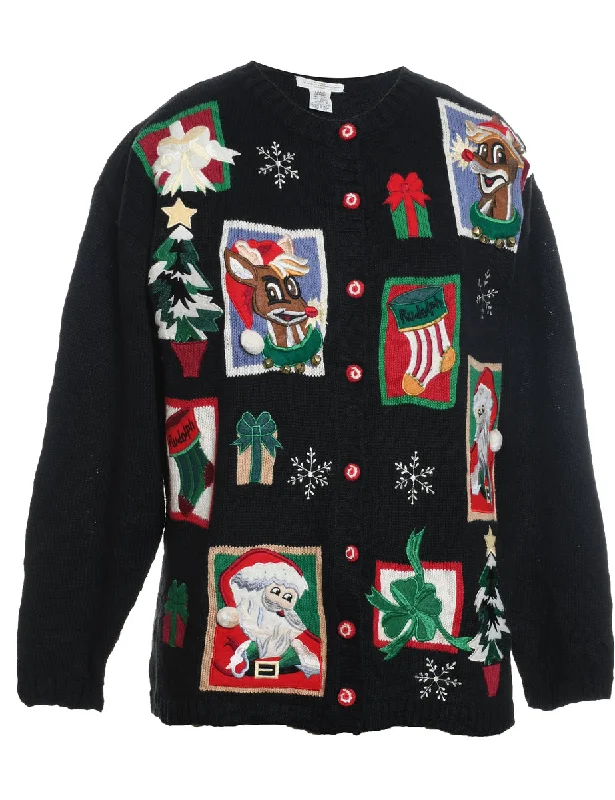 Santa Claus & Reindeer Christmas Cardigan - L