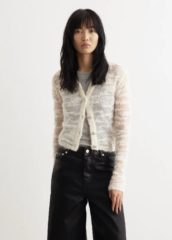 Alpaca Mohair Boucle Cardigan Notch Collar Peter Pan Collar Cowl Neck