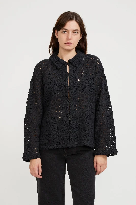 Anita Crochet Cardigan Black Casual Formal Business