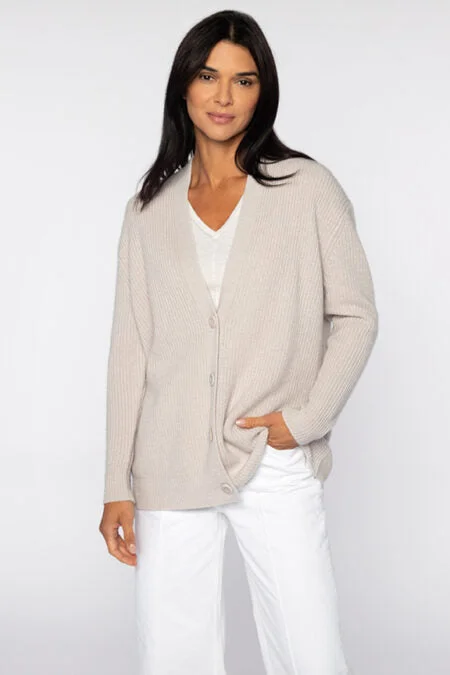 Kinross Cashmere Boyfriend Cable Cardigan Spandex Blend Rayon Blend Denim Blend