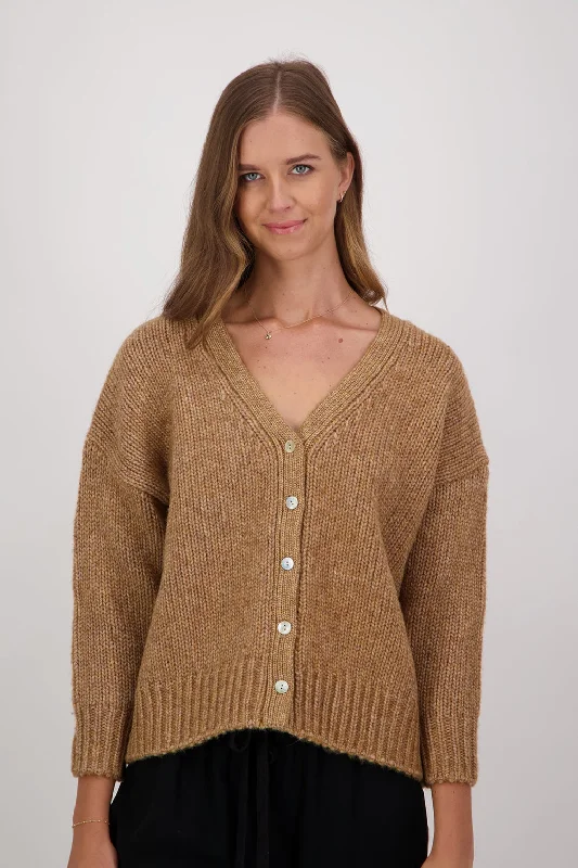 Briarwood Dacey Cardigan - Camel Wool Fabric Cashmere Fabric Tweed Fabric