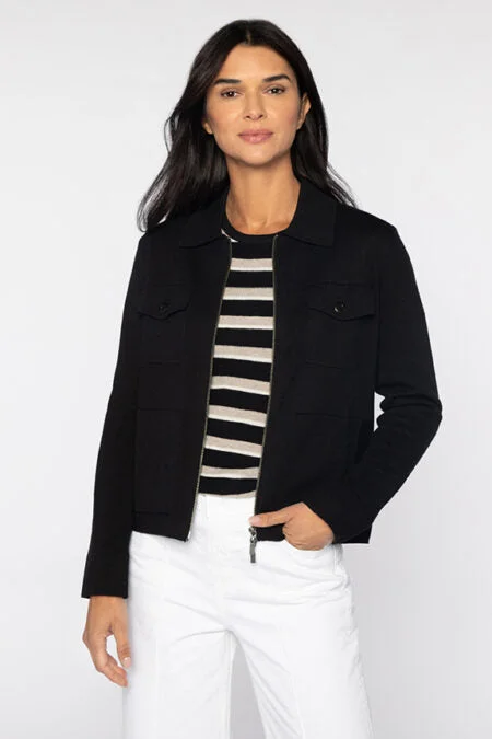 Kinross Cashmere Crop Utility Cardigan Satin Blend Silk Blend Wool Blend