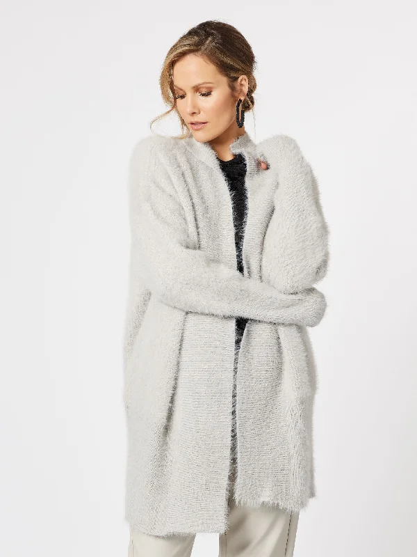 Feather Knit 2 Way Cardigan - Cement Stylish Fashionable Trendy