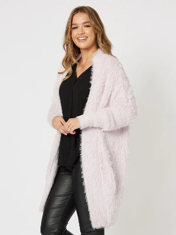 Feather Knit Cardigan - Lilac Embroidered Appliqued Beaded