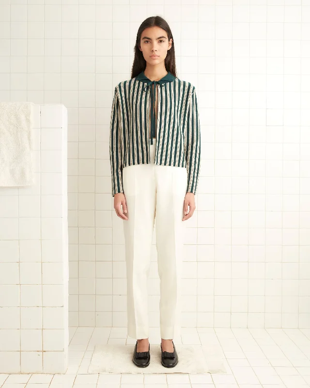 Hogan Stripe Cardigan - Green Patchwork Embroidered Appliqued