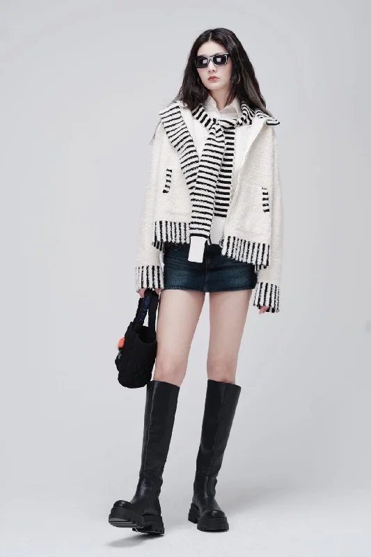 ZI II CI IEN | Black And White Texture Cardigan Thin Thick Dense