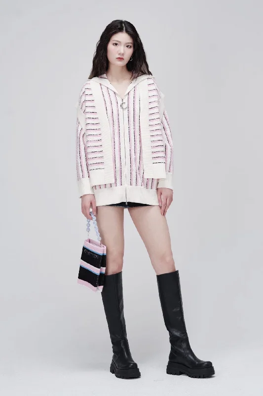 ZI II CI IEN | Striped Zip Hooded Cardigan Stylish Fashionable Trendy