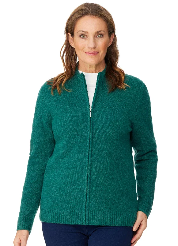 KERRABEE ZIP CARDIGAN - FORERST Solid Print Embellished
