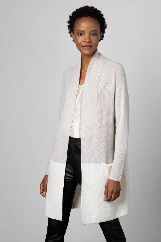Kinross Cashmere Colorblock Rib Cardigan Seamless Knitted Crochet