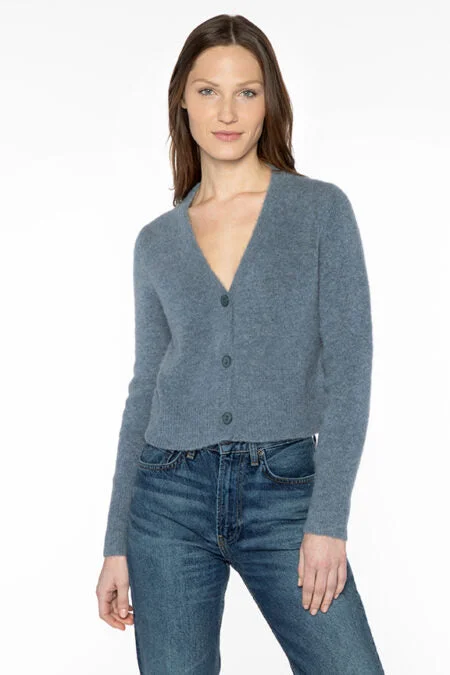 Kinross Cashmere Crop Cardigan Terry Blend Velvet Blend Canvas Blend