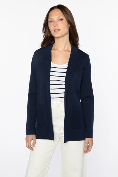 Kinross Cashmere Easy Notch Collar Cardigan Mesh Blend Leather Blend Suede Blend
