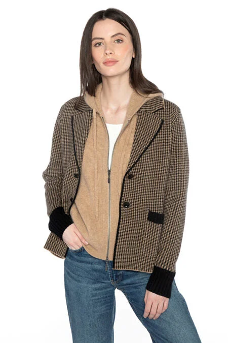 Kinross Cashmere Houndstooth Notch Cardigan Transparent Opaque Sheer