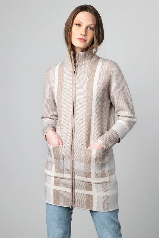 Kinross Cashmere Plaid Zip Mock Cardigan Plaid Cardigan Polka Dot Checkered
