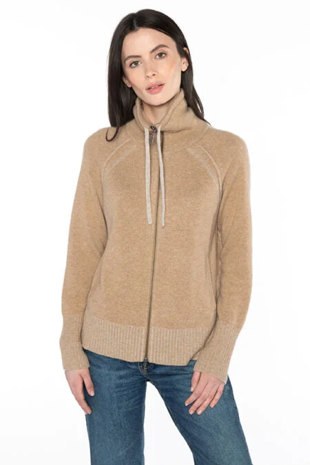Kinross Cashmere Plaited Drawstring Zip Cardigan Soft Cozy Warm