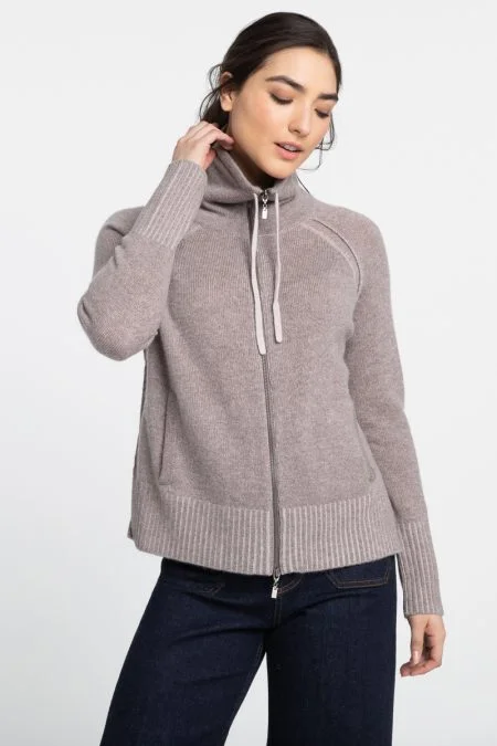 Kinross Cashmere Plaited Funnel Zip Cardigan Long Cardigan Short Cardigan Medium Cardigan