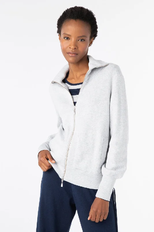 Kinross Cashmere Short zip Collared Cardigan Satin Blend Silk Blend Wool Blend