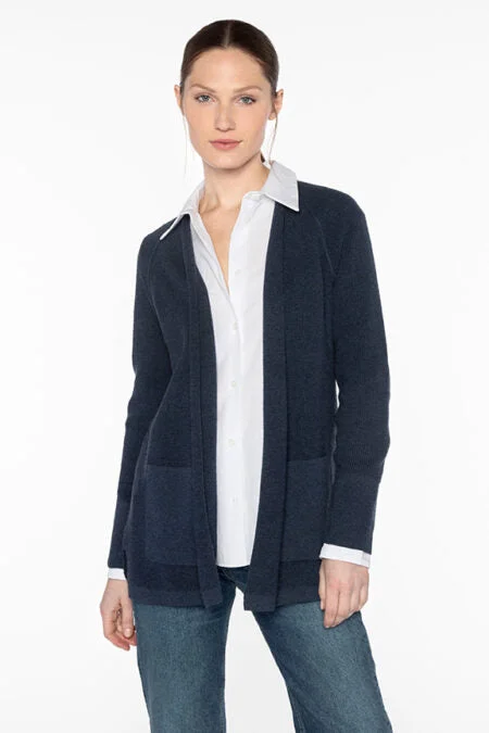 Kinross Cashmere Thermal Easy Cardigan Mesh Cardigan Canvas Denim