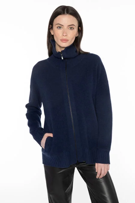 Kinross Cashmere Thermal Sporty Zip Cardigan Real Fur Shearling Chenille
