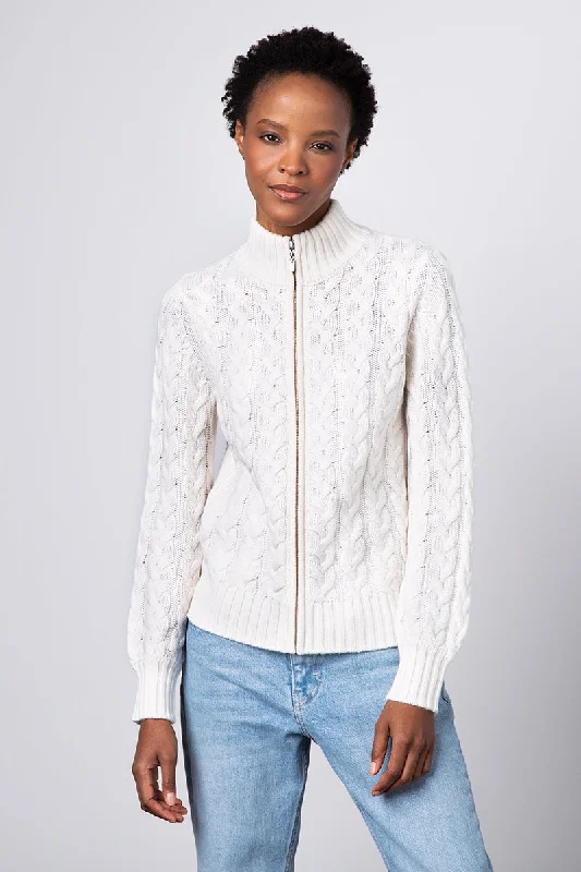 Kinross Cashmere Zip Cable Cardigan Stretchy Elastic Breathable