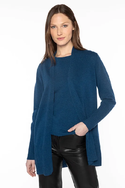 Kinross Rib Trim Cardigan in Adriatic Collared Crew Neck Turtle Neck