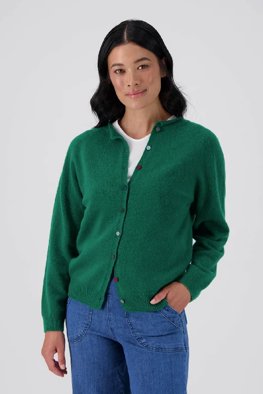 Kyoto Button Cardigan Green Patchwork Embroidered Appliqued