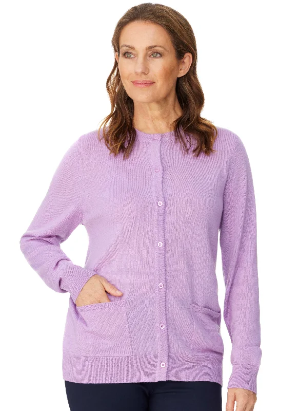 LEVENDALE CLASSIC CARDIGAN WITH POCKETS - LILAC Fitted Loose Oversized