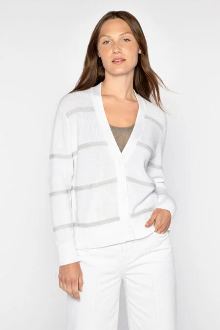 Kinross Cashmere Lurex Stripe Cardigan Bright Pastel Dark