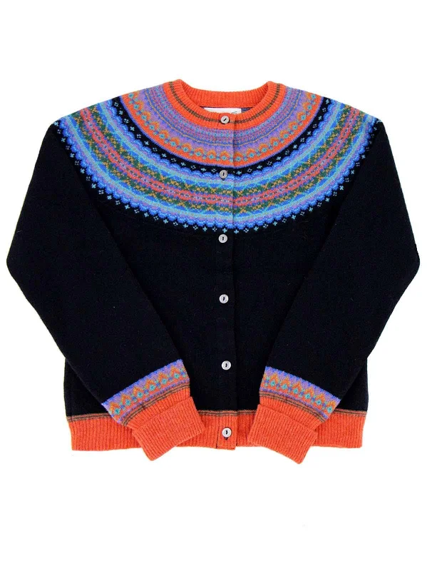 Merino Lambswool Alpine Cardigan in Enchanted Black Hooded Caped Shawl Collar