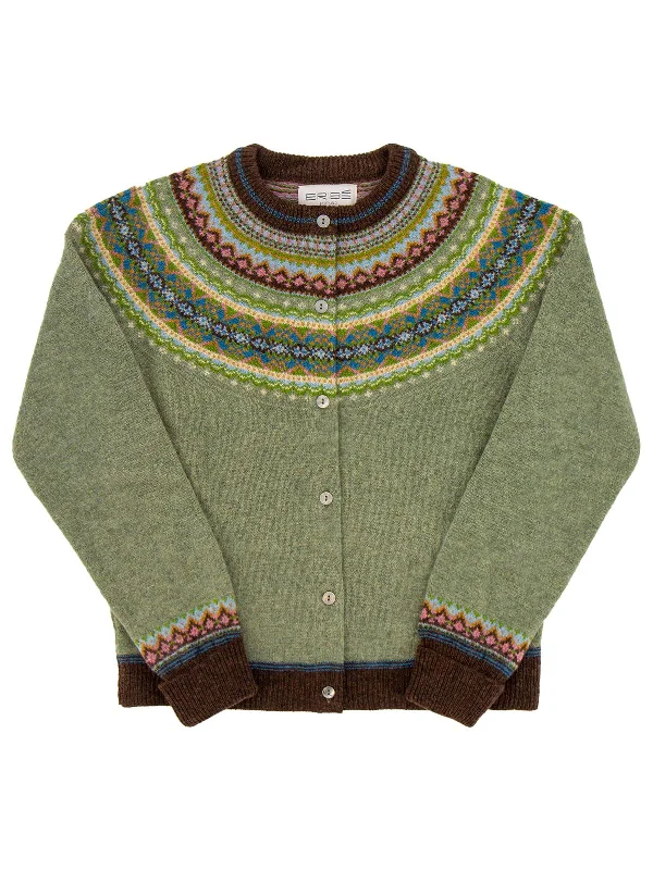 Merino Lambswool Alpine Cardigan - Willow Green Oversized Loose Flowy