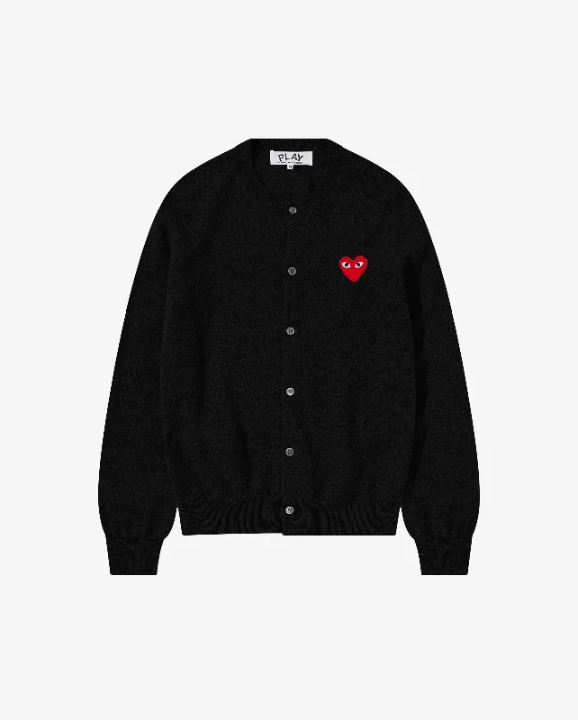 N007 UNISEX RED HEART CARDIGAN / BLACK Toggled Drawstring Belted