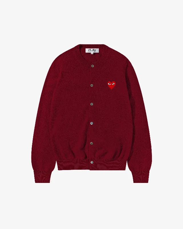 N007 UNISEX RED HEART CARDIGAN / BURGUNDY Wool Cardigan Cotton Cardigan Cashmere Cardigan