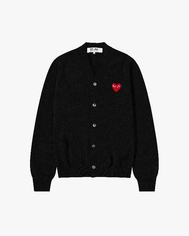 N008 UNISEX RED HEART CARDIGAN / BLACK Casual Formal Business