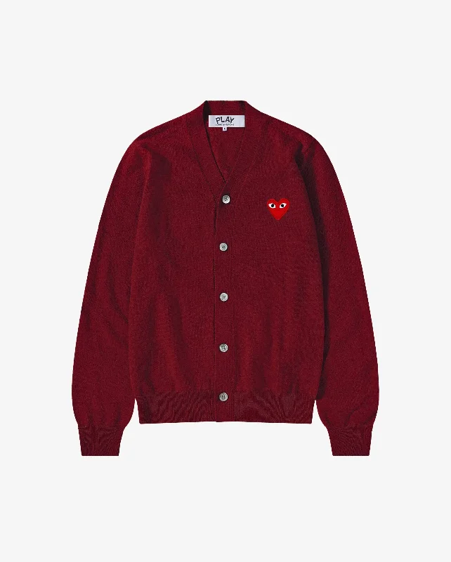 N008 UNISEX RED HEART CARDIGAN / BURGUNDY Long Cardigan Short Cardigan Medium Cardigan