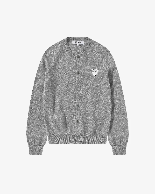 N065 UNISEX WHITE HEART CARDIGAN/ LIGHT GREY Machine Wash Dry Clean Hand Wash