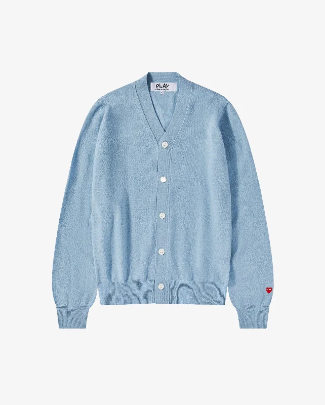 N092 UNISEX SMALL RED HEART CARDIGAN / LIGHT BLUE Polka Dot Checkered Tartan