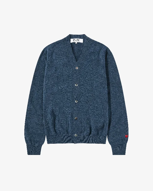 N092 UNISEX SMALL RED HEART CARDIGAN / NAVY Chenille Blend Fleece Blend Nylon Blend