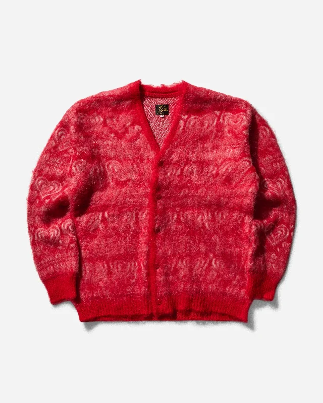 Men's Heart Mohair Cardigan Red Polka Dot Checkered Tartan