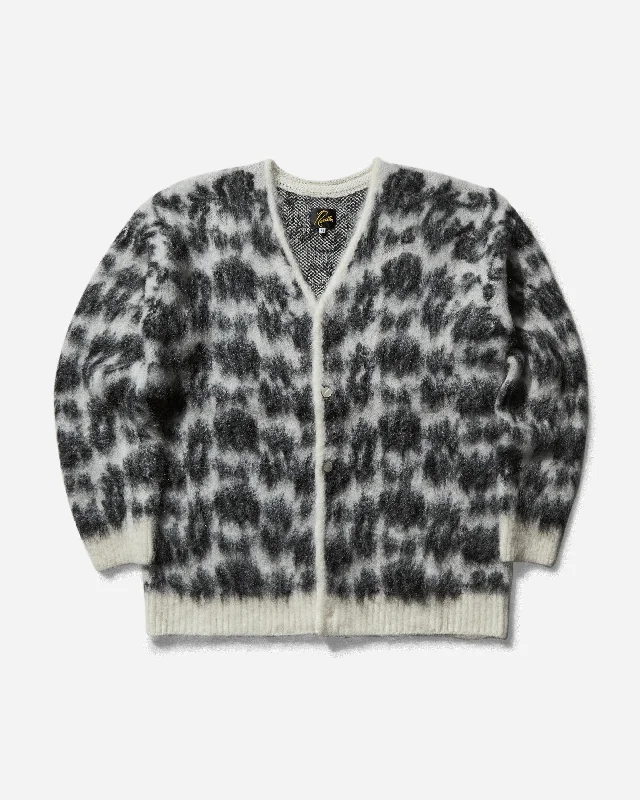 Men's Rose Mohair Cardigan Ice White Print Jacquard Patchwork
