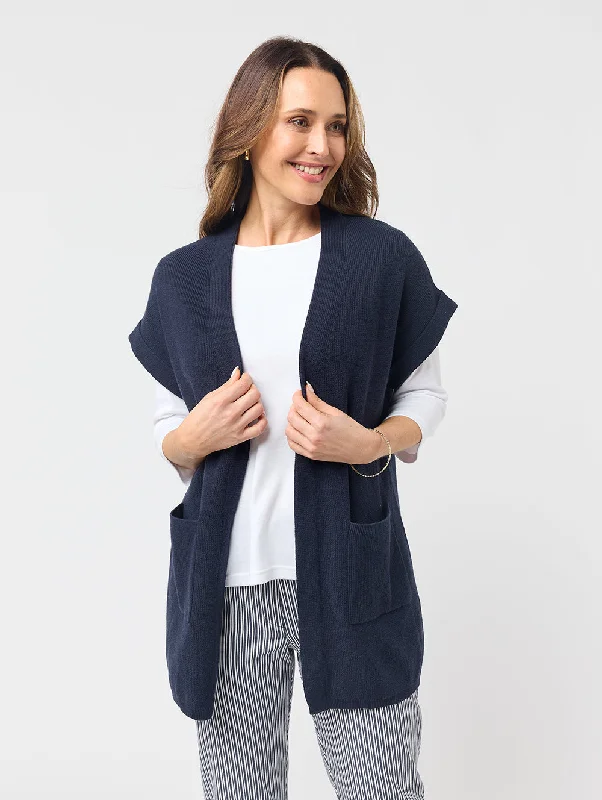 Nicoline Short Sleeve Knit Cardigan Notch Collar Peter Pan Collar Cowl Neck
